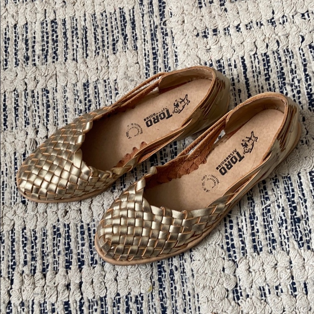 Gold leather flats